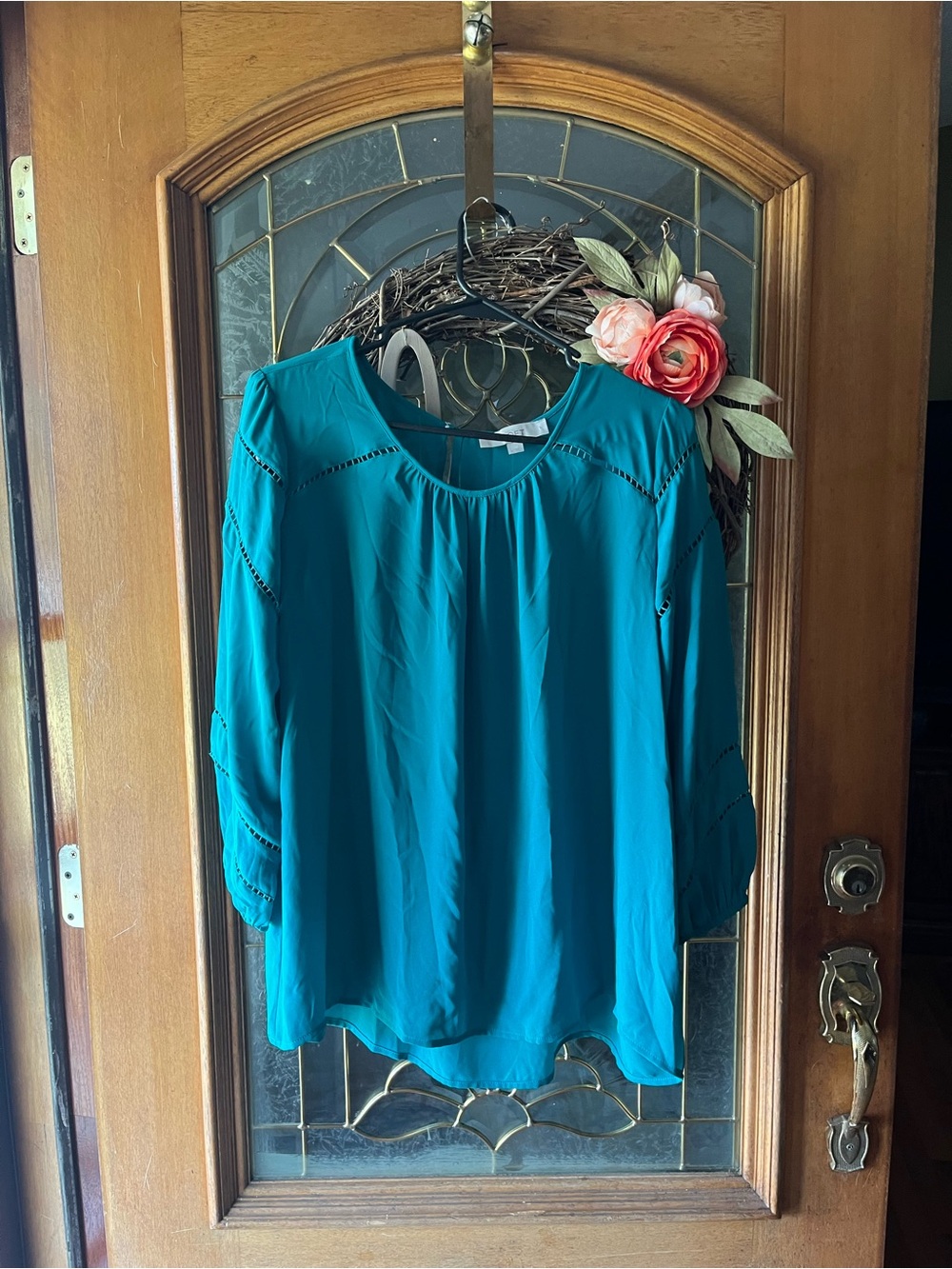 Loft Fashion Teal Peasant Blouse - Long Sleeve
